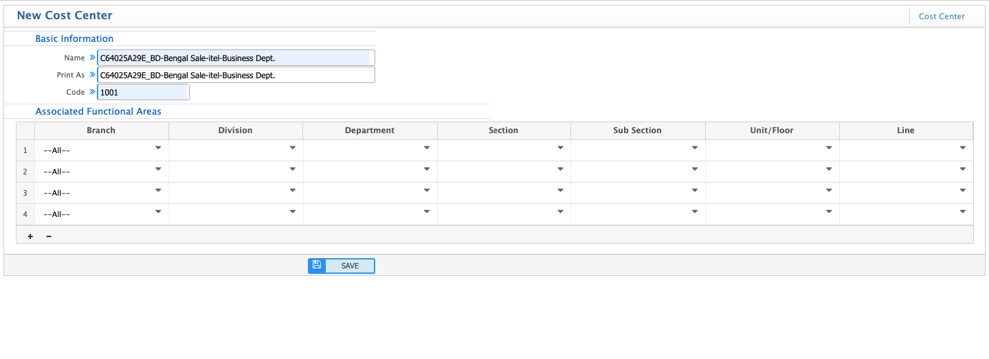 New Cost Center